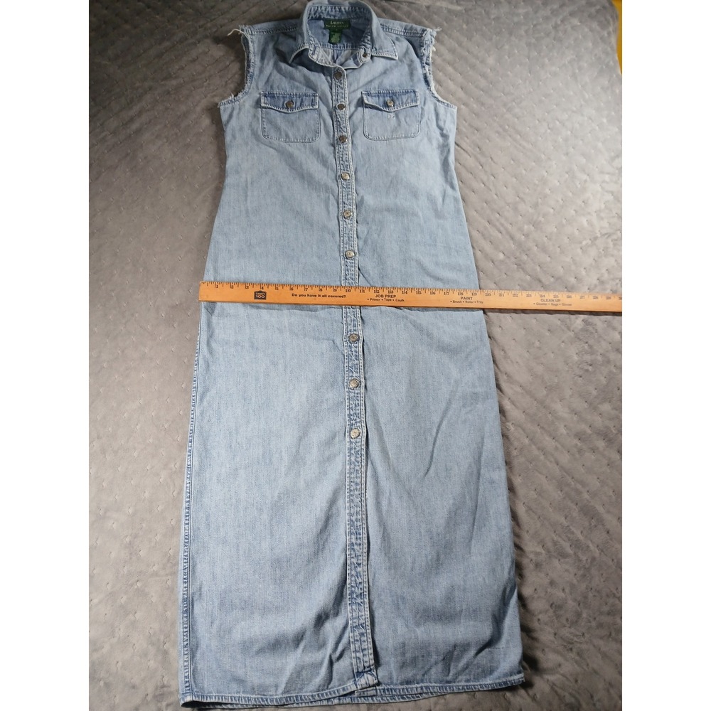 Lauren Ralph Lauren Denim Maxi Dress Womens 6 Light Wash Button Front Sleeveless - Picture 5 of 6